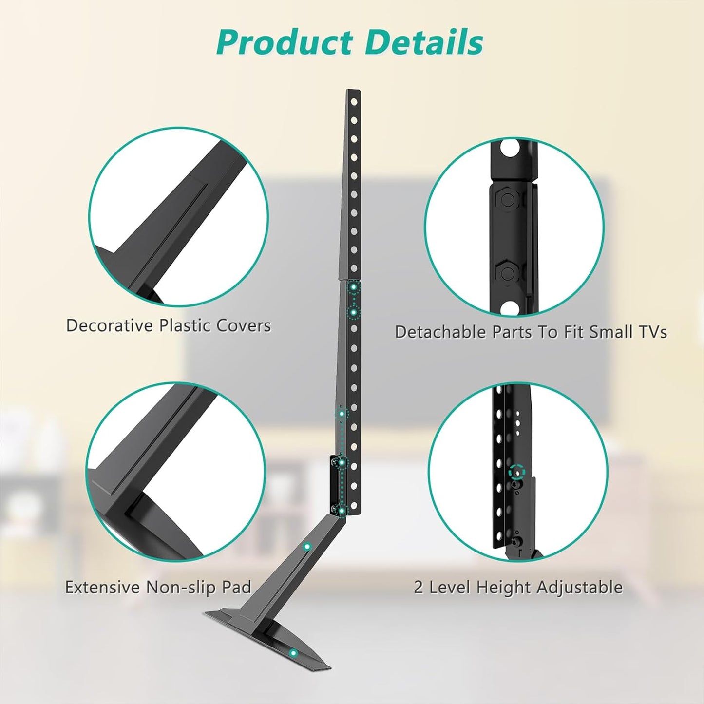 WALI Universal TV Stand 55 inch TV, TV Stand Mount for 22-65 Inch LCD Flat Screen TVs, Table Top TV Stands Holds up to 110lbs Mounting Holes up to 800 by 500mm (TVS001), Black