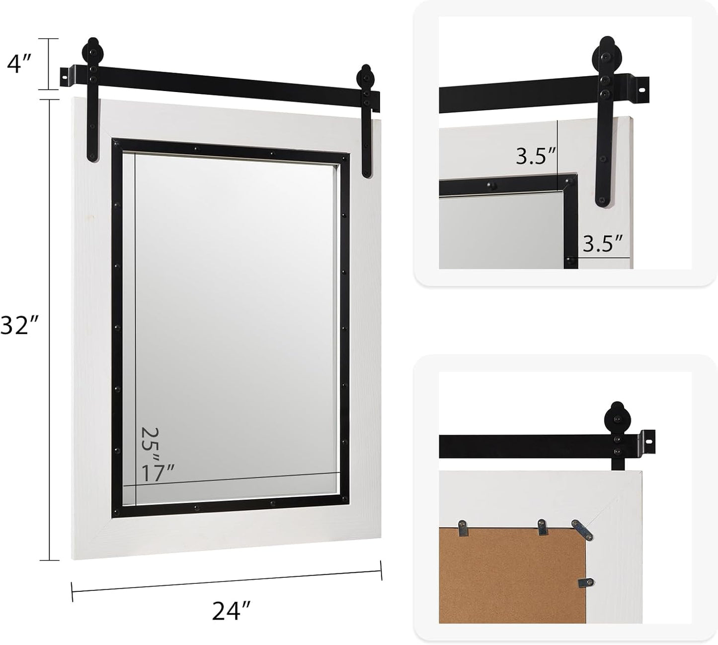 YOSHOOT Farmhouse Barn Door Mirror, 32"x24" Rustic Bathroom Mirror, Wood Frame Wall Mirror, Wooden Mirror for Living Room Bedroom Entryway Wall Décor, Vertical Hanging ONLY