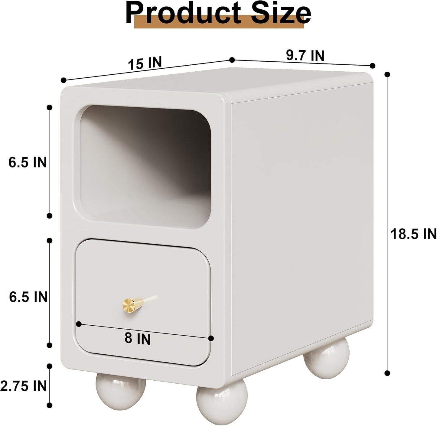 Solid Wood Night Stand, Narrow Nightstand with Drawers, White Mid Century Modern Nightstand, Small Beside Table with Open Storage Shelf for Bedroom (10 inch)