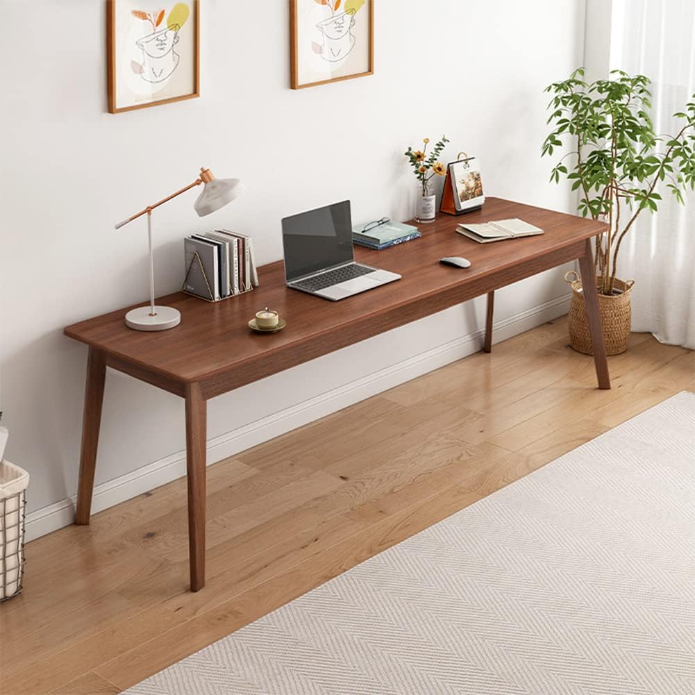Mid-Century Long Desk Table - 71" Simple Modern Extra Long 2-Person Wood Computer Workstation for Home Office Work in Walnut, 71" W x 20" D
