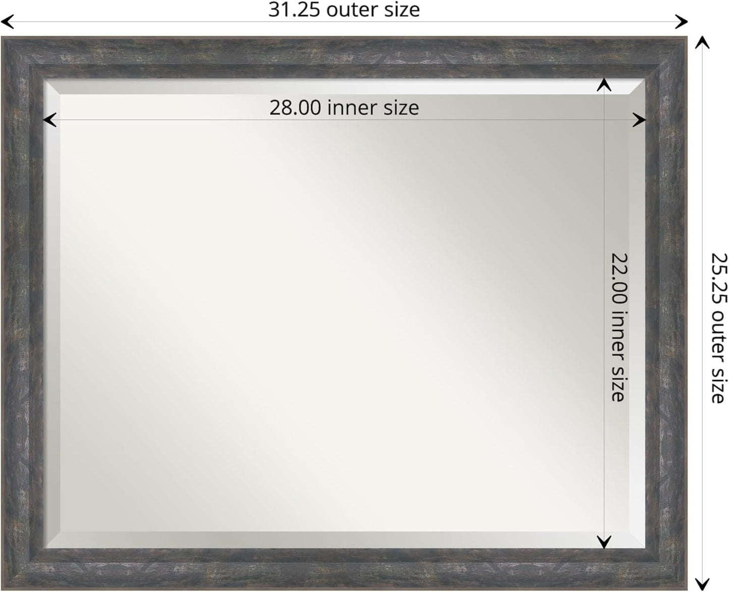 Amanti Art Grey Wall Mirror 25x31 Angled Metallic Rainbow Rectangle Bathroom Mirror for Wall Decor Living Room, Large Modern Contemporary Wood Frame, Hangs Horizonally and Vertically, Bathroom Decor