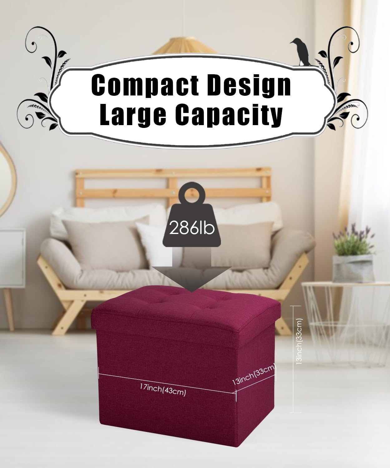 Ottoman Storage Ottoman Foot Rest Stool Foldable Bench with Storage Student Dormitory Bedroom and Entryway 17 X 13 X 13