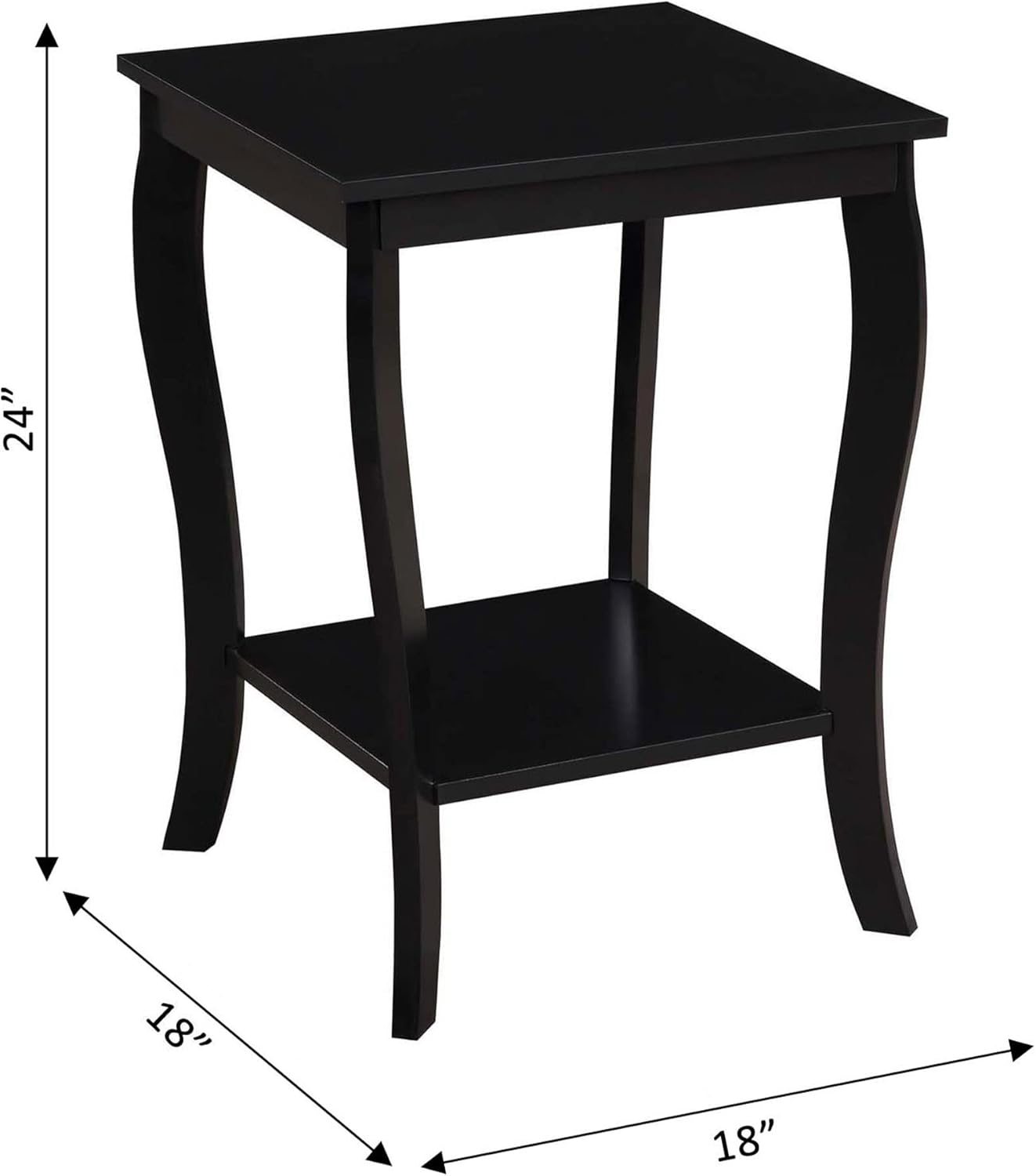 Convenience Concepts American Heritage Square End Table with Shelf, Black