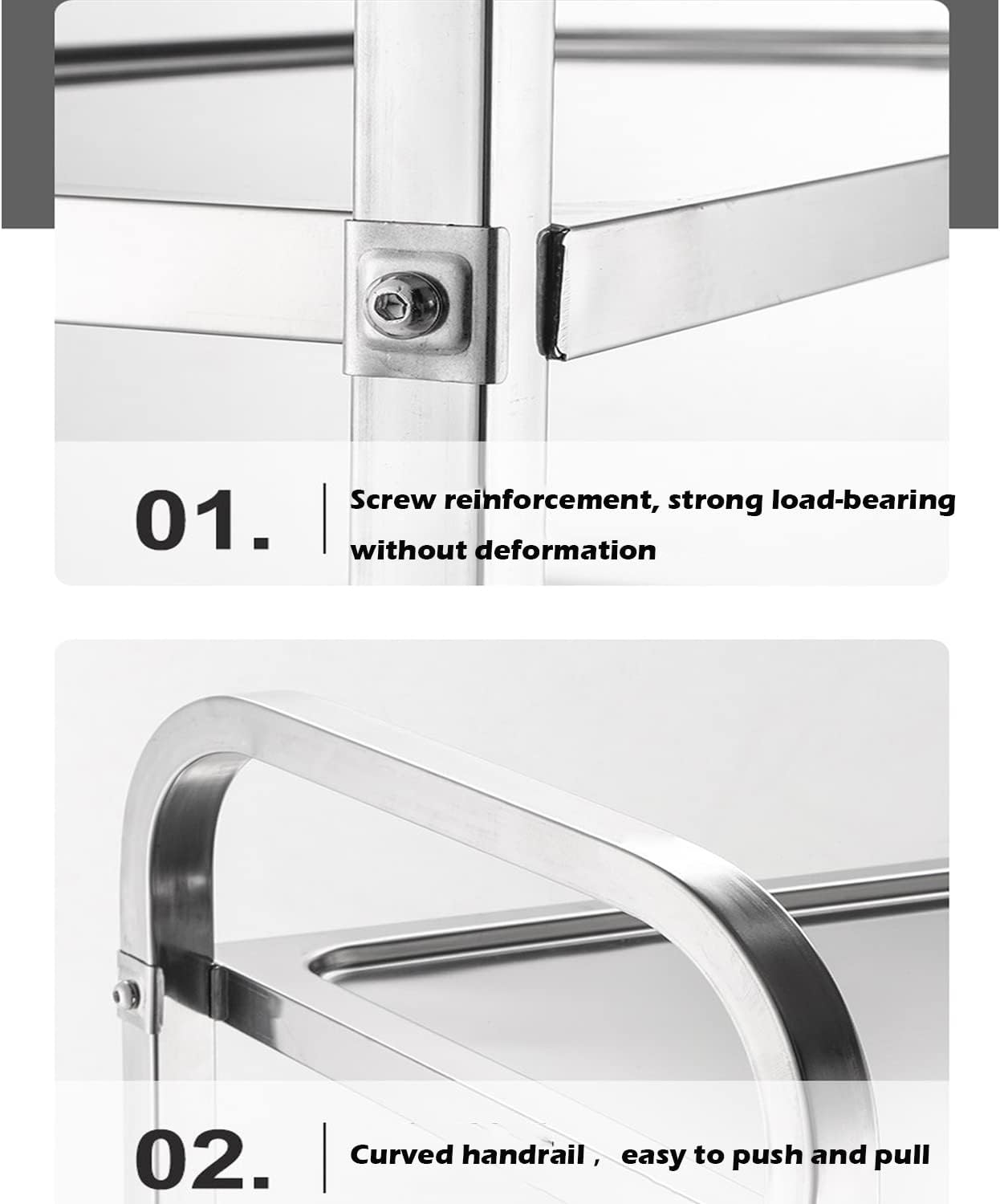 uyoyous 3 Tier Large Heavy Duty Stainless Steel Utility Cart 37"x20"x37" Industrial Serving cart with 360°Rotation Wheels Kitchen Island Stainless Steel Storage Trolley for Hotel Restaurant Home Use