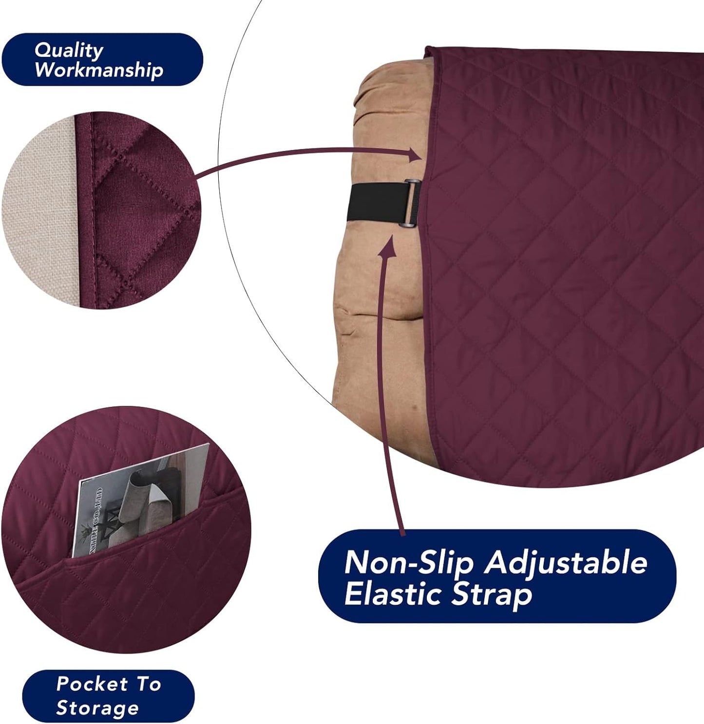 PureFit Reversible Sofa Cover Water Resistant Recliner Couch Cover, Machine Washable Furniture Cover with Adjustable Strap for Dogs, Pets (Recliner, Wine/Beige)