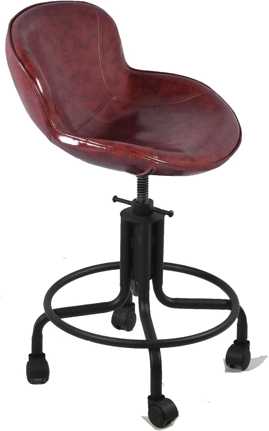 Topower Antique Industrial Design Metal Adjustable Height Kitchen Dining Breakfast Chair Industrial Style Bar Stool Fully Welded Maroon PU Leather Seat