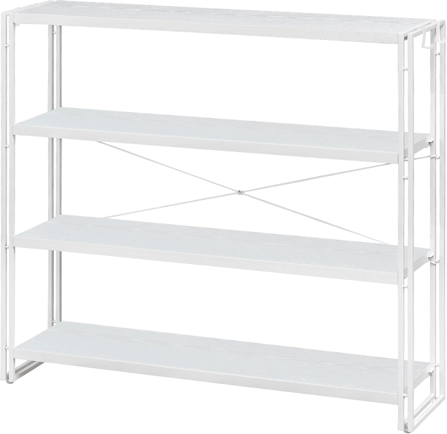 HCHQHS Bookshelf, 4-Tier Industrial Bookcase, White Open Book Shelf, Freestanding Tall Bookshelves with Metal Frame