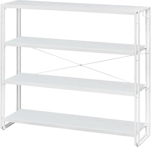 HCHQHS Bookshelf, 4-Tier Industrial Bookcase, White Open Book Shelf, Freestanding Tall Bookshelves with Metal Frame