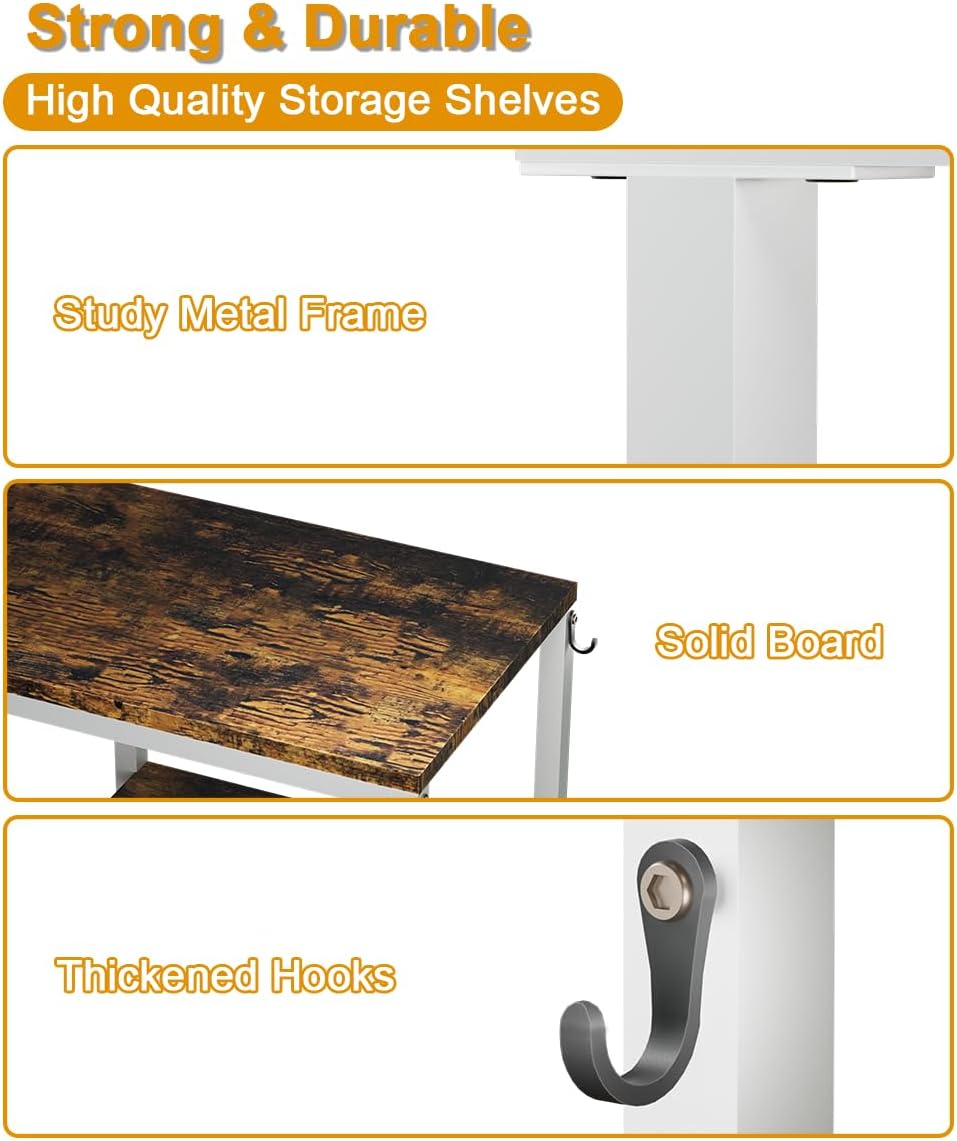 Artibear 4-Tier Kitchen Microwave Oven Stand, Adjustable Coffee Bar Station for Small Appliance, Baker's Rack with 4 Hooks & 5 Storage Shelves, Utility Rack for Kitchen, Living Room, Office, White