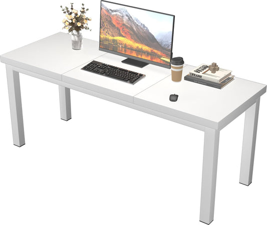 55.1 Inch Small Computer Desk, Home Office Desk, Modern Desk Table for 2 Person Kids Student Gaming Computer Desk, Simple Office Desk for Work,Craft,Writing,Studying, Etc., White