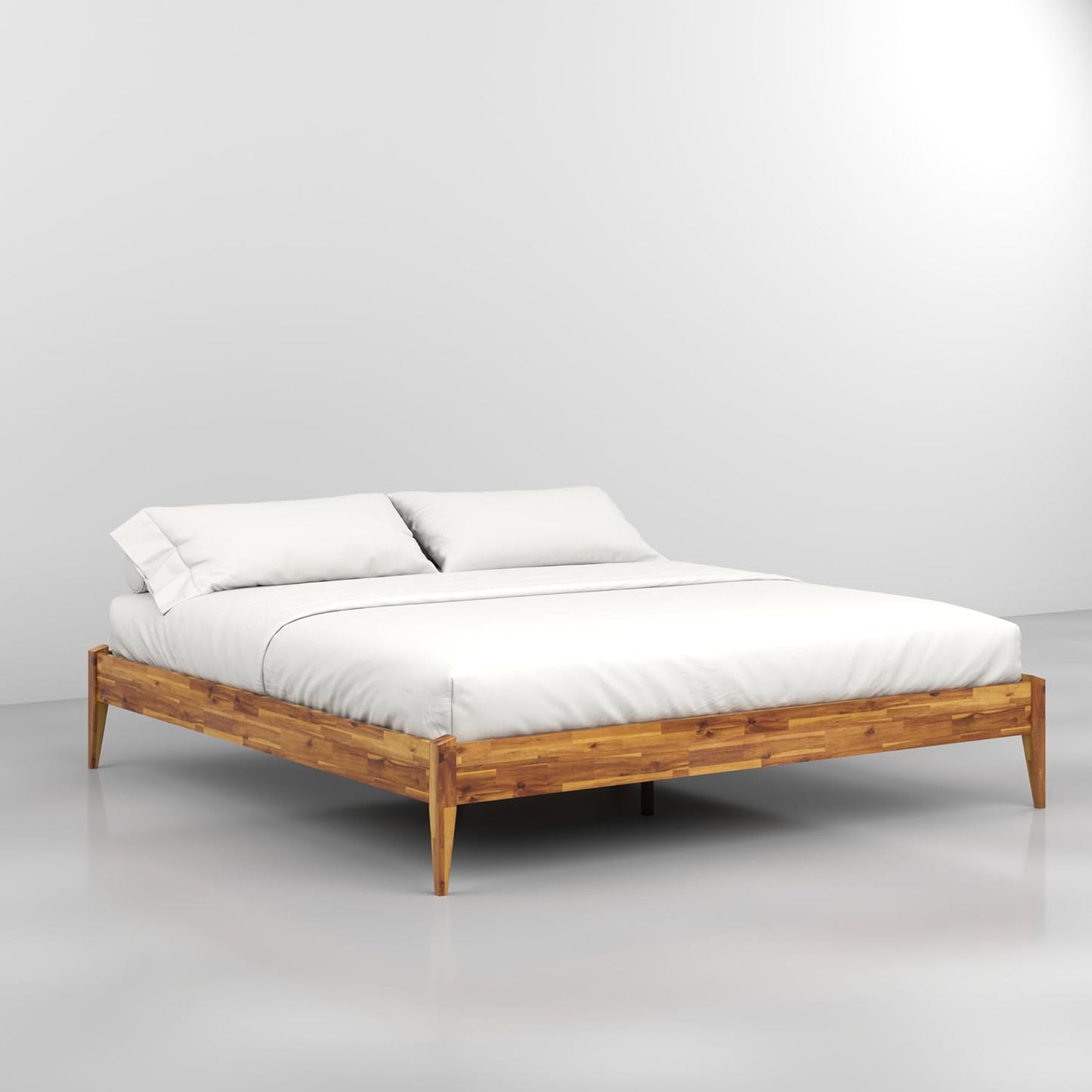 Bme Dinkee King Bed Frame Wood 15 Inch - Solid Wood Platform Bed Frame - Japanese Joinery Bed - Modern & Minimalist Style - Wood Slat Support - Easy Assembly - No Box Spring Needed - Caramel