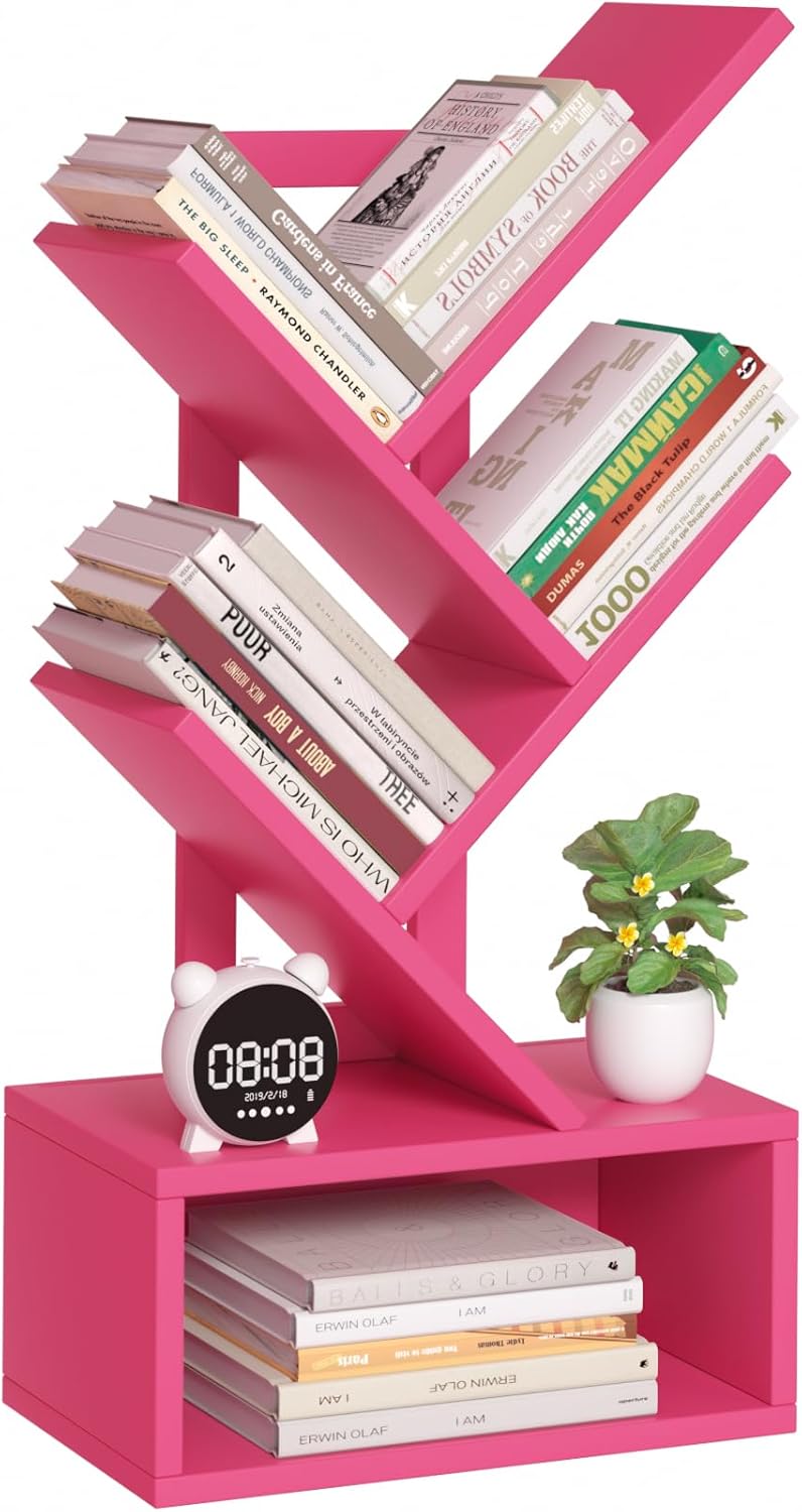 Small Tree Book Shelf,5 Tier Black Tree Bookshelf,Desktop Bookcase,Modern Desk Display Storage Bookshelves,Floor Standing Organizer Bookcases for Living Room,Bedroom,Office