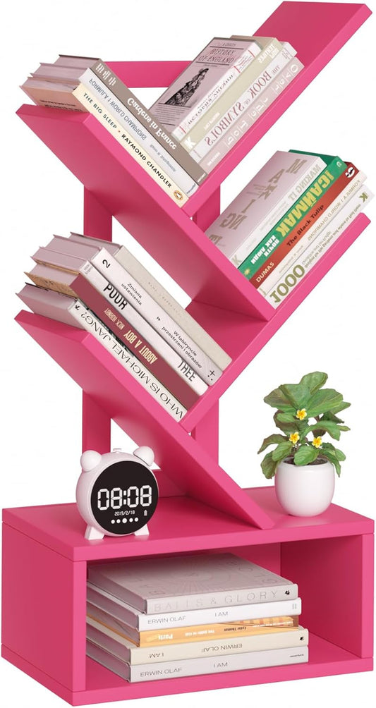 Small Tree Book Shelf,5 Tier Black Tree Bookshelf,Desktop Bookcase,Modern Desk Display Storage Bookshelves,Floor Standing Organizer Bookcases for Living Room,Bedroom,Office