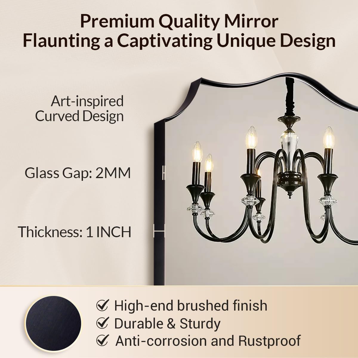 Black Scalloped Vanity Mirror, Matte Black Bathroom Mirrors, Metal Framed Black Wall Mirror, 22x30 Irregular Shaped Mirror, Rectangle Wavy Wall Mirror, Mounted Vertically or Horizontally