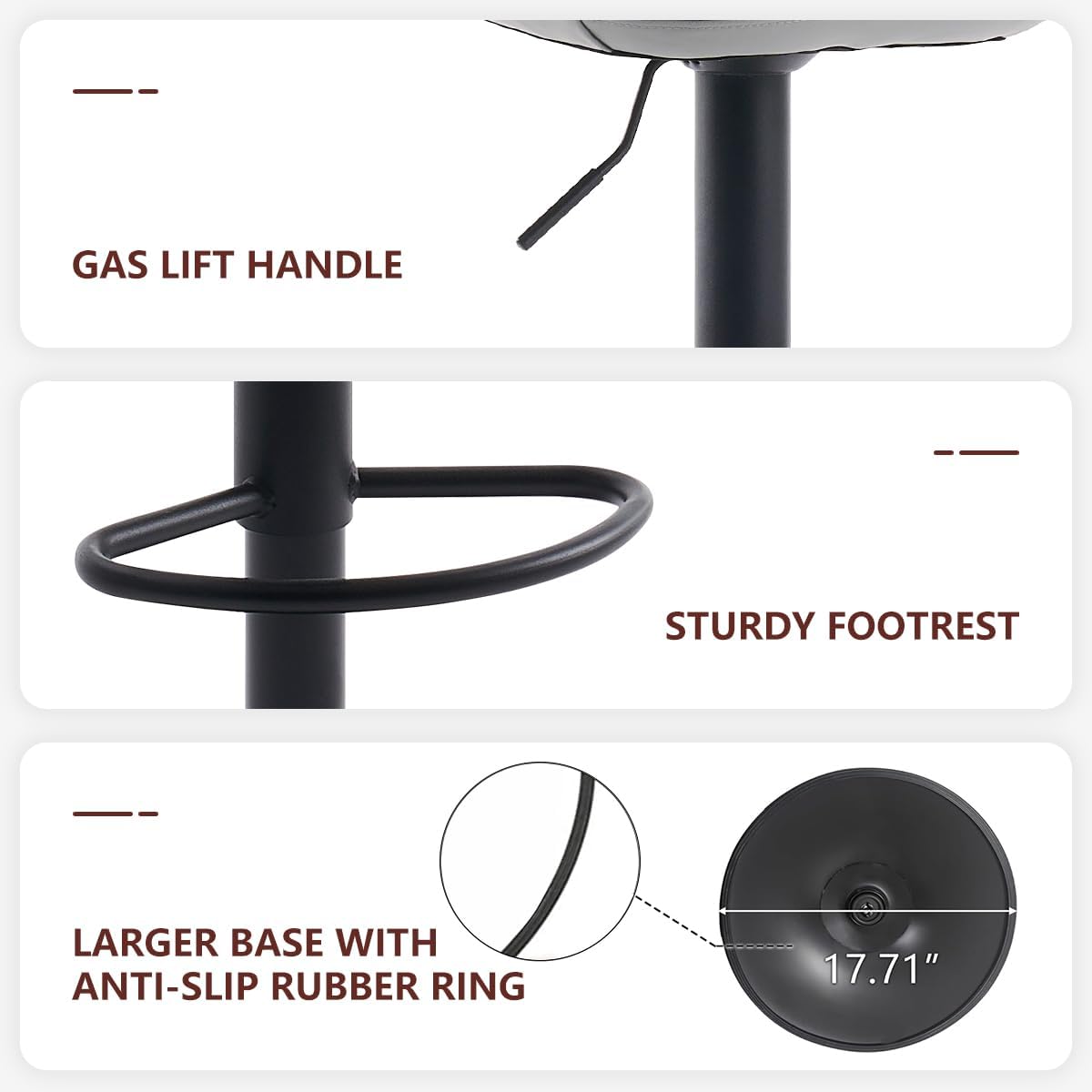 Kidol & Shellder Bar Stools Set of 2 Adjustable Swivel Gray, PU Leather Upholstered with Back, Modern Counter Height Stools for Kitchen Island, Home Bar