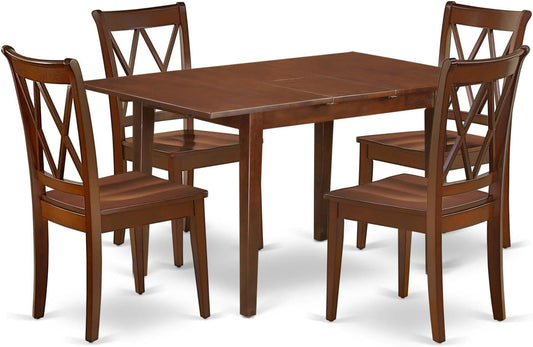 East West Furniture PSCL5-MAH-W 5 Piece Dining Room Table Set Includes a Rectangle Kitchen Table with Butterfly Leaf and 4 Dining Chairs, 32x60 Inch, Mahogany