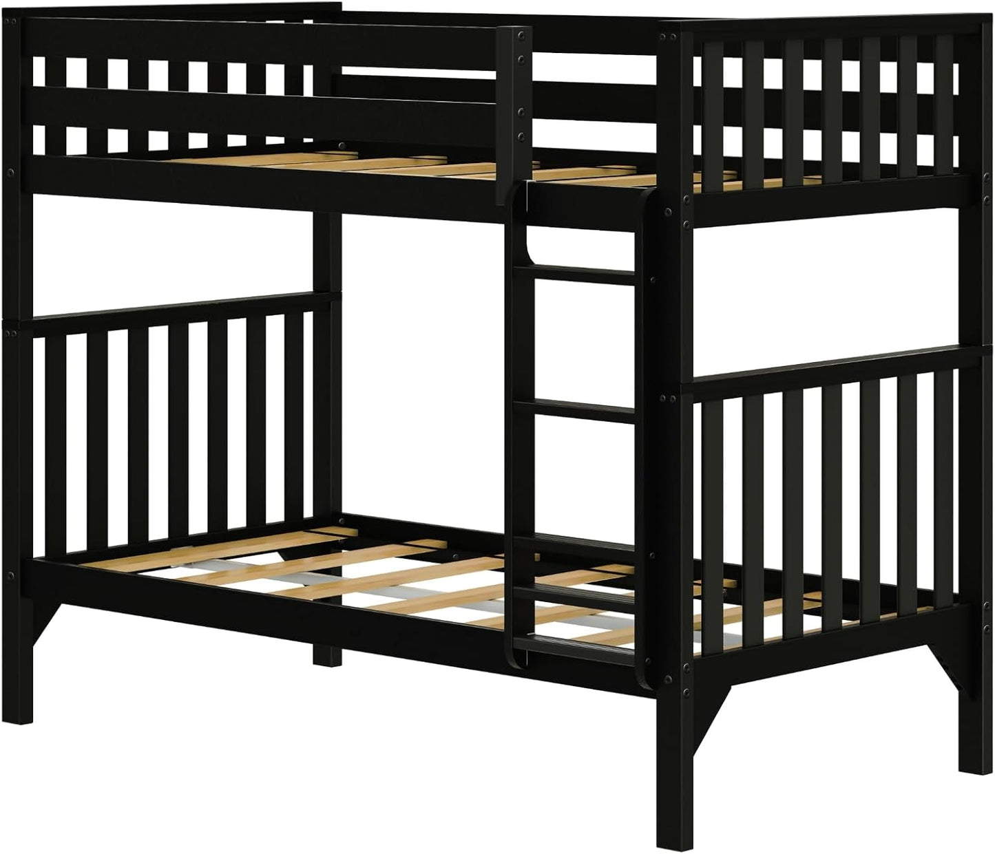 Max & Lily Bunk Bed, Scandinavian Modern Bunk Bed, Solid Wood Twin-Over-Twin Bed Frame for Kids, No Box Spring Needed, Black