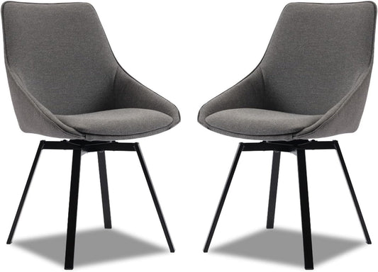 Dining Chairs Set of 2 Dark Grey Living Room Chairs Fabric Upholstered Kitchen Chairs,Loads Up to 270lbs,Quick Assembly,Swivel Dining Chair