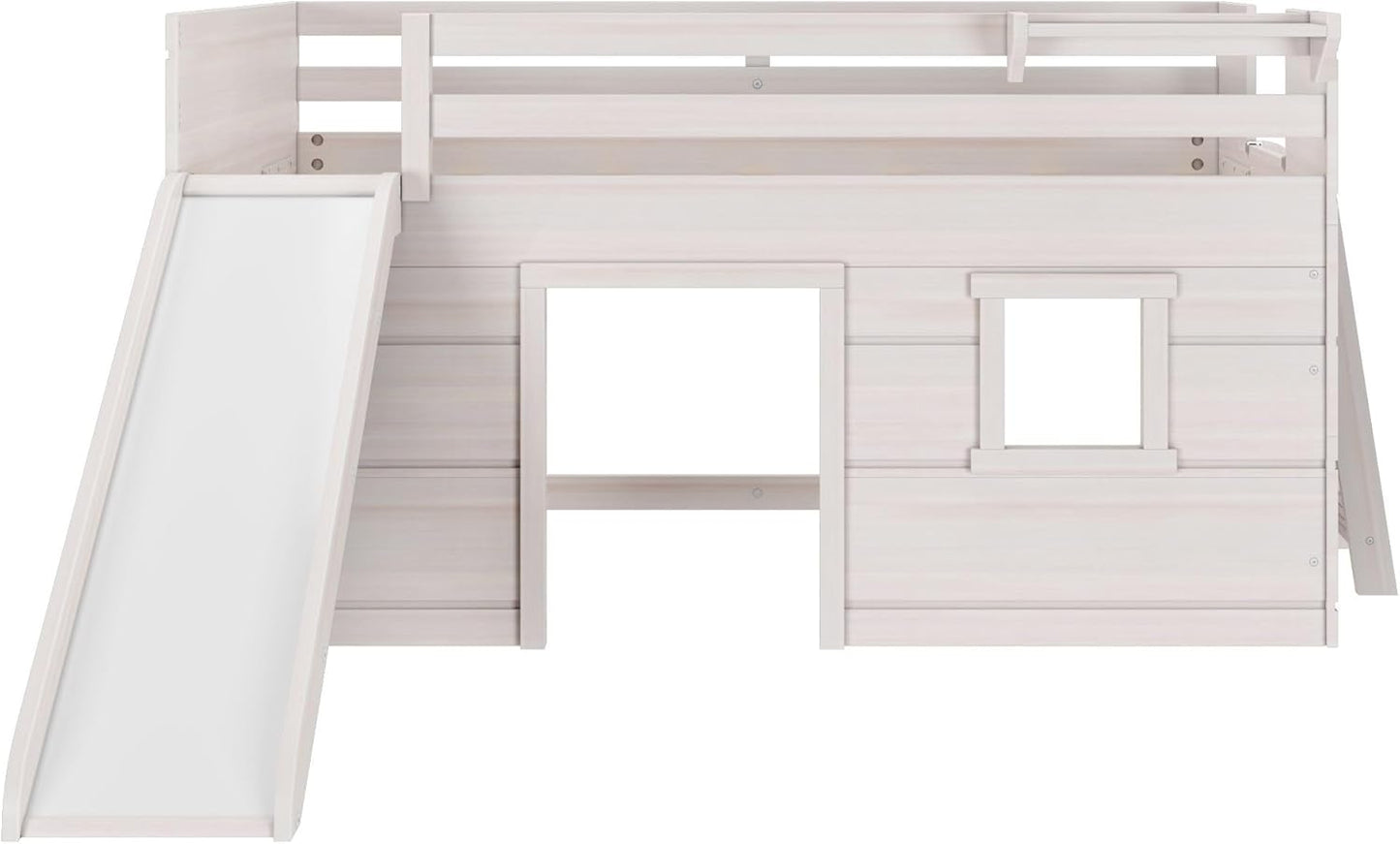 Max & Lily Loft Bed Twin Size, Solid Wood Low Loft Bed with Slide and Ladder, Modern Farmhouse Loft Bed for Kids, White Wash