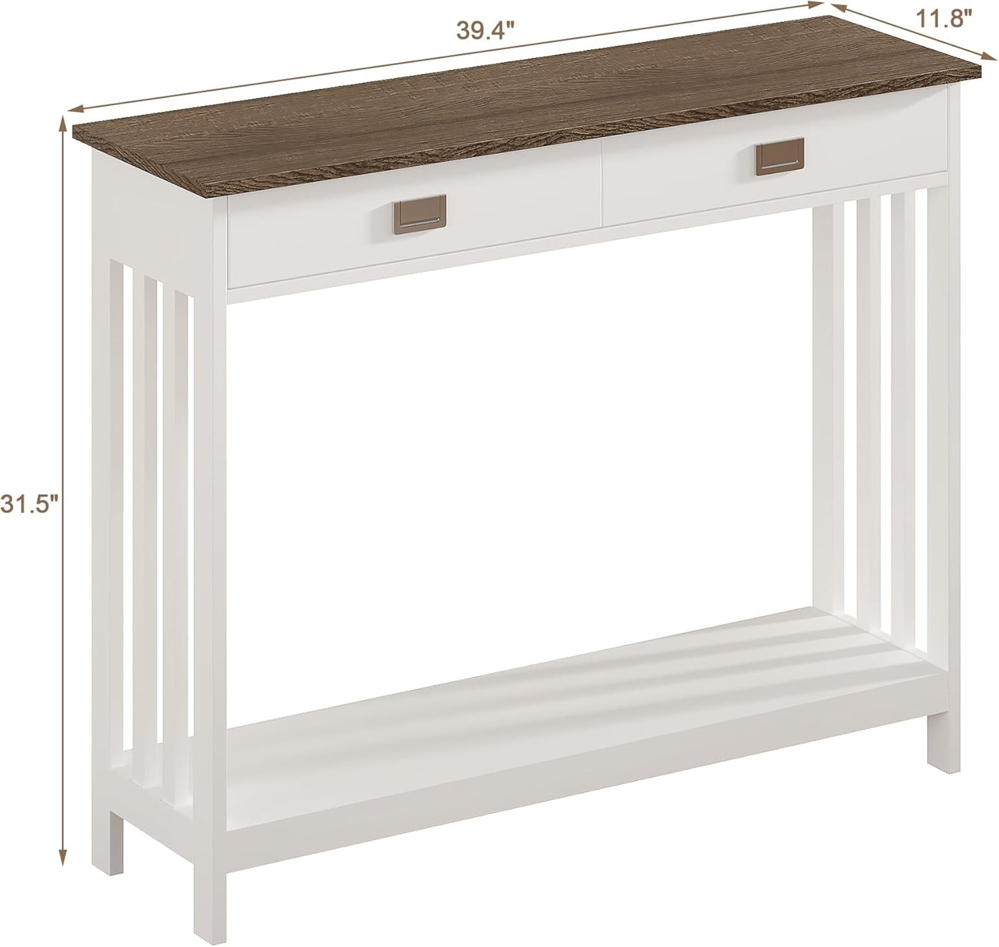 ChooChoo Farmhouse Console Table with Drawer, Mission Narrow Entryway Sofa Table with Storage, for Entryway, Living Room and Hallway, Soft White and Brown