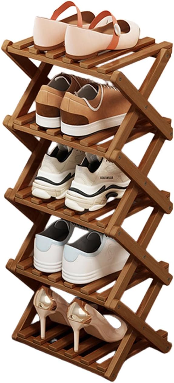 Simcat Wood Shoe Rack Foldable Shoe Organizer Shoe Storage for Small Spaces Free Standing Shelf for Entryway, Bedroom, Garage (5 Tiers,Tawny)