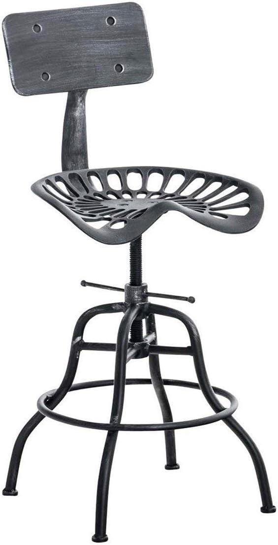 Diwhy Industrial Design Metal Adjustable Height Backrest Chair Vintage Tractor Saddle Bar Stool (Silver)