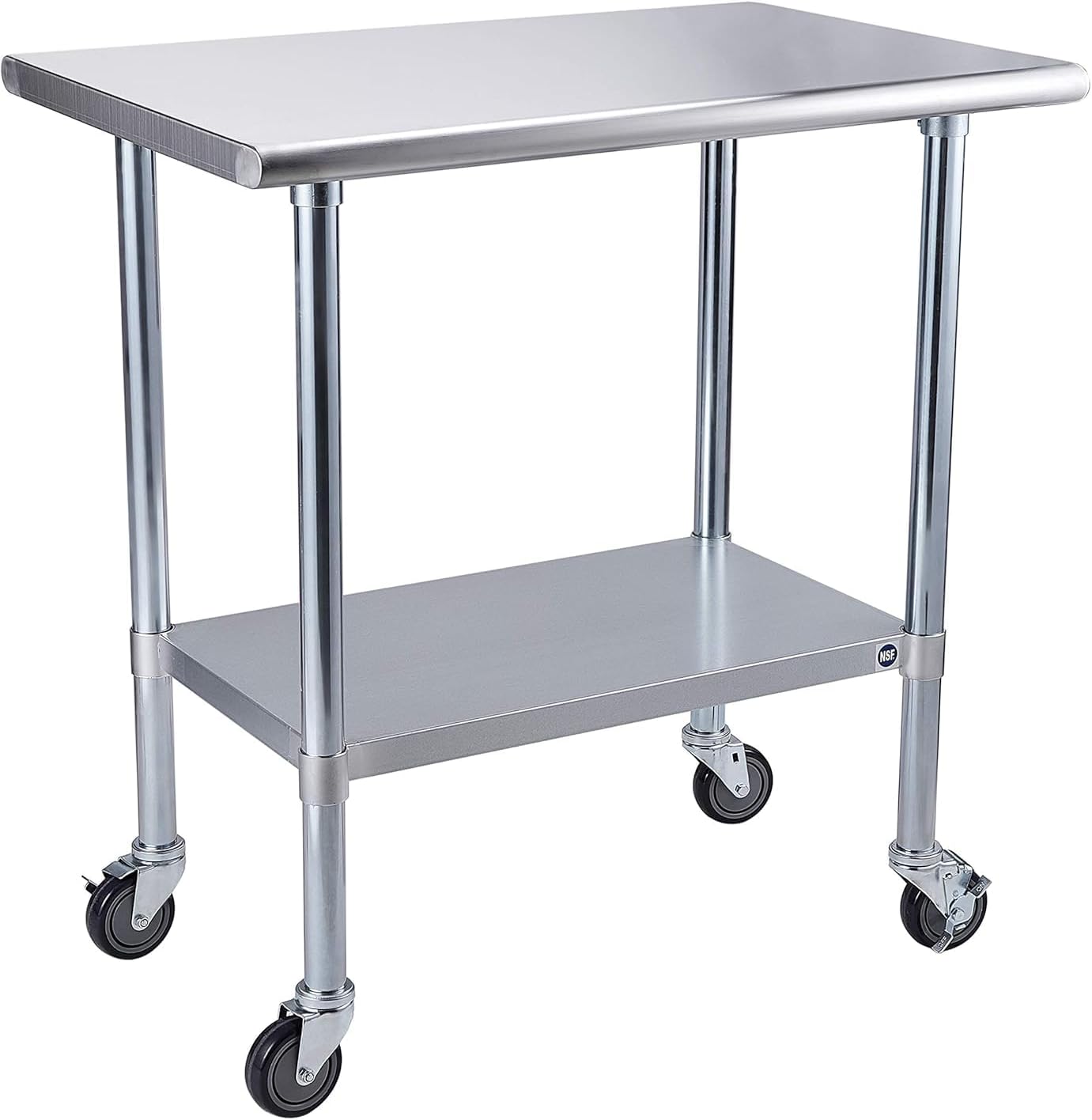 ROCKPOINT Stainless Steel Table for Prep & Work with Caster Wheels 24x36 Inches, NSF Metal Commercial Kitchen Heavy Duty Table with Adjustable Under Shelf and Table Foot for Restaurant, Home and Hotel