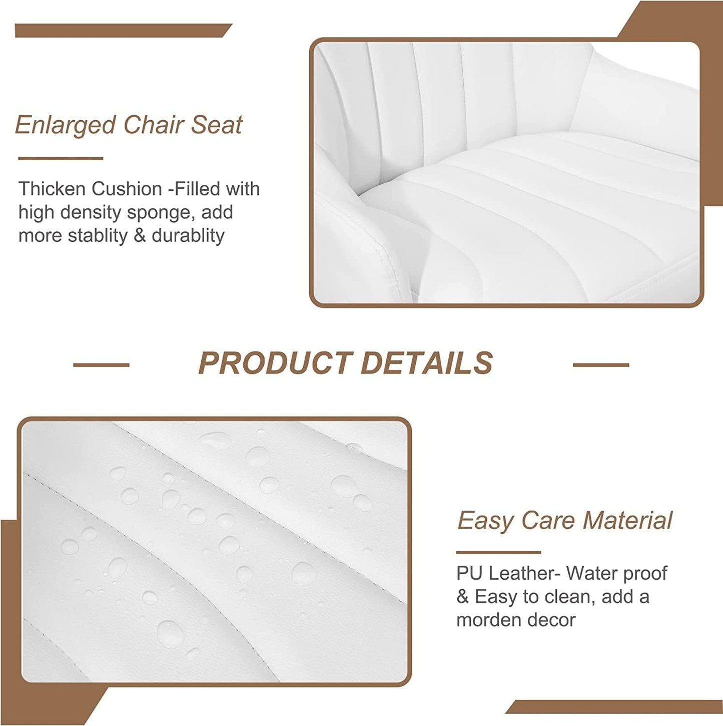 VECELO Bar Stools Set of 2, Adjustable Barstools, Counter Height Stools with Back and Arm, Kitchen Island Stools, Swivel PU Leather Stools, Modern Style, White