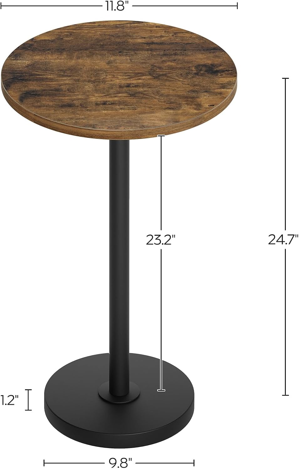 Round Side End Table for Small Spaces, Pedestal Style Martini Drink Side Table in Living Room, Bedroom, Dormitory, Rustic Brown and Black ET30BR