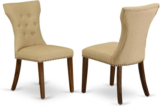 East West Furniture GAP8T03 Gallatin Parson Dining Chairs - Button Tufted Nailhead Trim Brown Linen Fabric Upholstered Chairs, Set of 2, Walnut