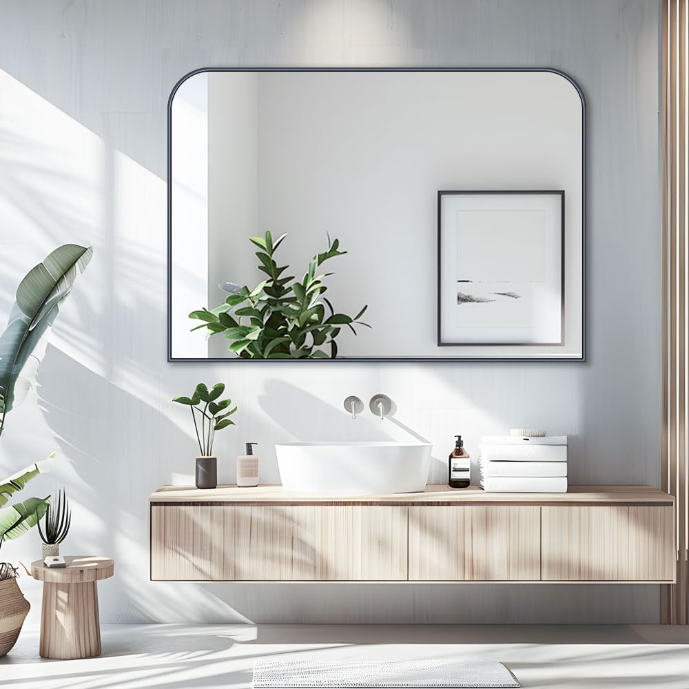 Bathroom Mirror, Wall Mirrors, Black Metal Framed Wall-Mounted Mirrors, Bathroom Vanity Mirror for Over Sink, Living Room, Bedroom, Entryway, 40x30 Inch, Black