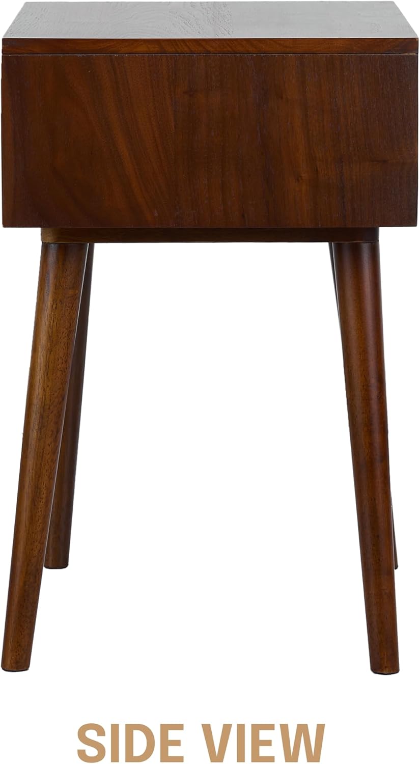 NTC Zoe Solid Wood Nightstand, Mid Century Modern Side Table Bedroom, Bedside Furniture, Night Stand, End Table, Easy Assembly - Dark Walnut