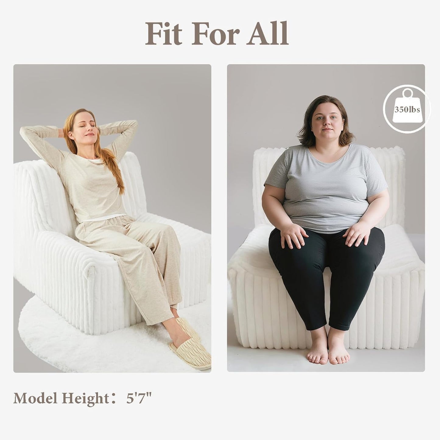 Trenda Super Comfy Lazy Sofa Chair, Soft Faux Fur Accent Chair for Living Room, Lounge Armless Floor Couch for Bedroom, Cozy Modern Single Sofa with Mememory Foam to Reading, Gaming (White)