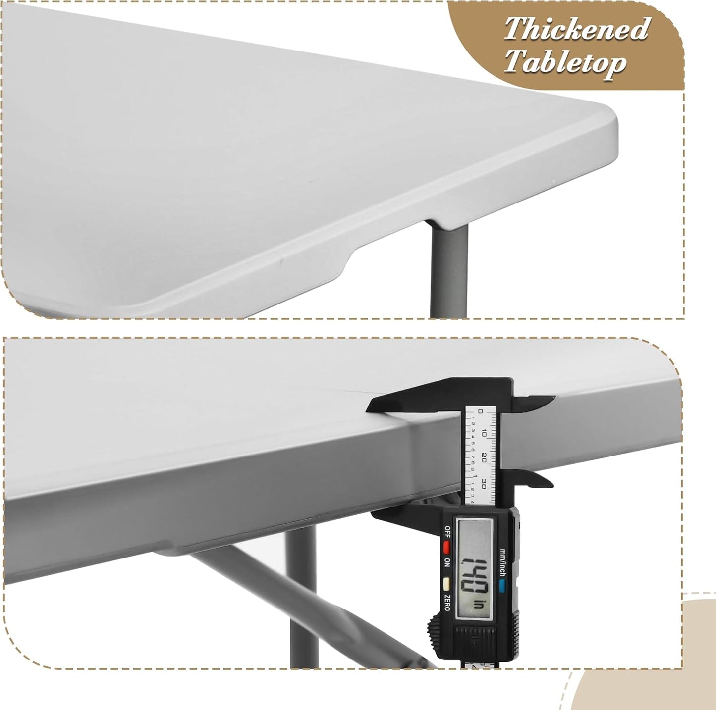 Athena Collection 8 ft Square Folding Dining Table, Large Plastic Foldable Table Portable with Carry Handle, Heavy Duty Fold-in-Half Utility for Indoor Outdoor Party Camping Picnic, Grey