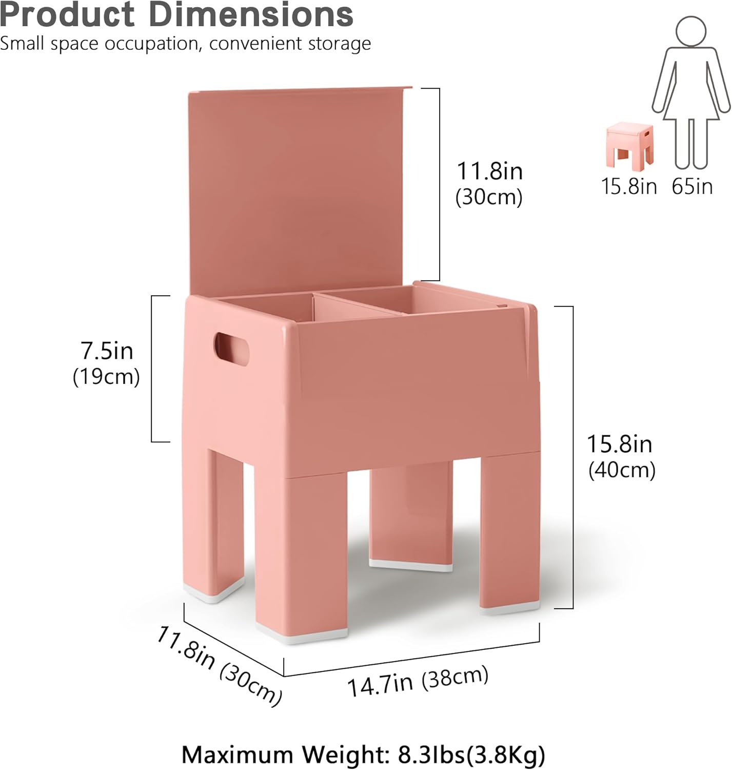 Nightstand Bedside with Storage Space, Multifunctional Colorful Plastic End Table Small Side Table for Bedroom, Dorm and Small Spaces, Easy Assembly(14.7" D x 11.8" W x 15.8" H, Pink)