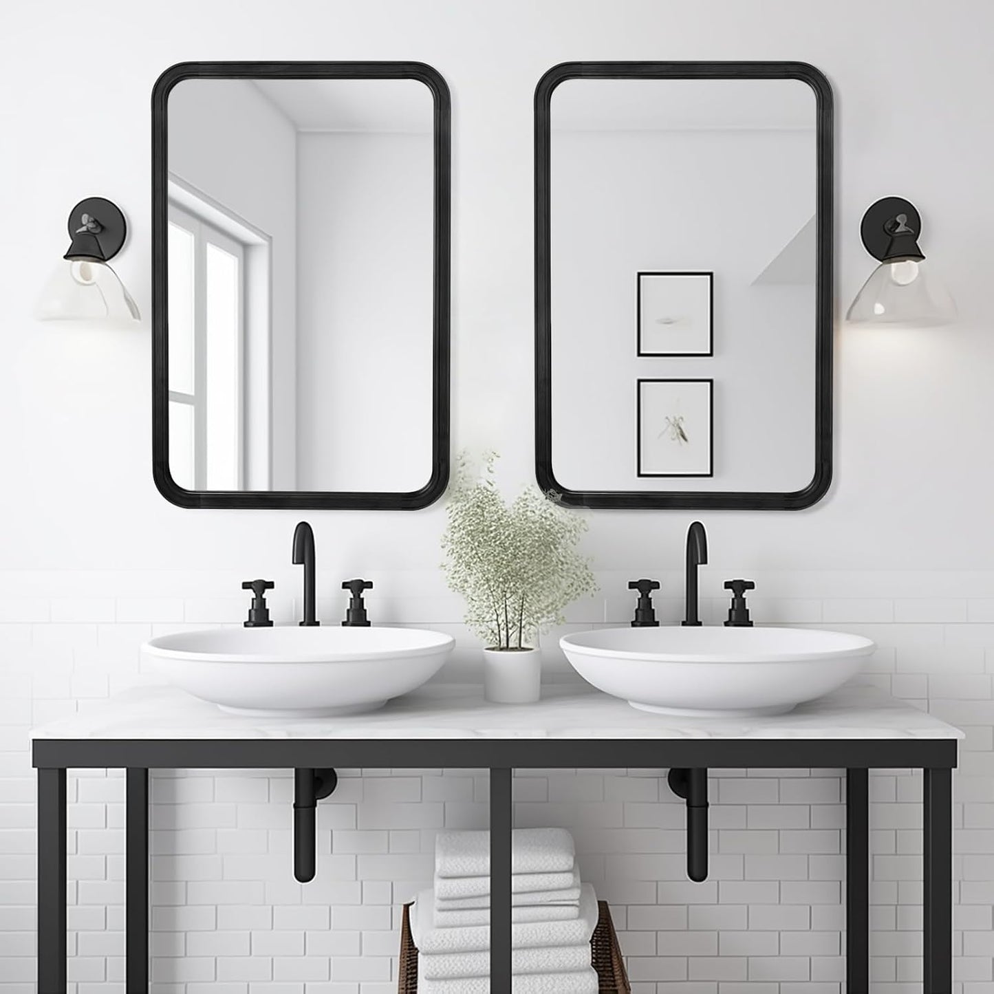 WallBeyond Wood Bathroom Mirror for Wall 20x30 Inch Wooden Frame Rectangle Mirror for Farmhouse Bathroom Vanity Wall Mounted Decorative Mirror (Horizontal/Vertical Black)