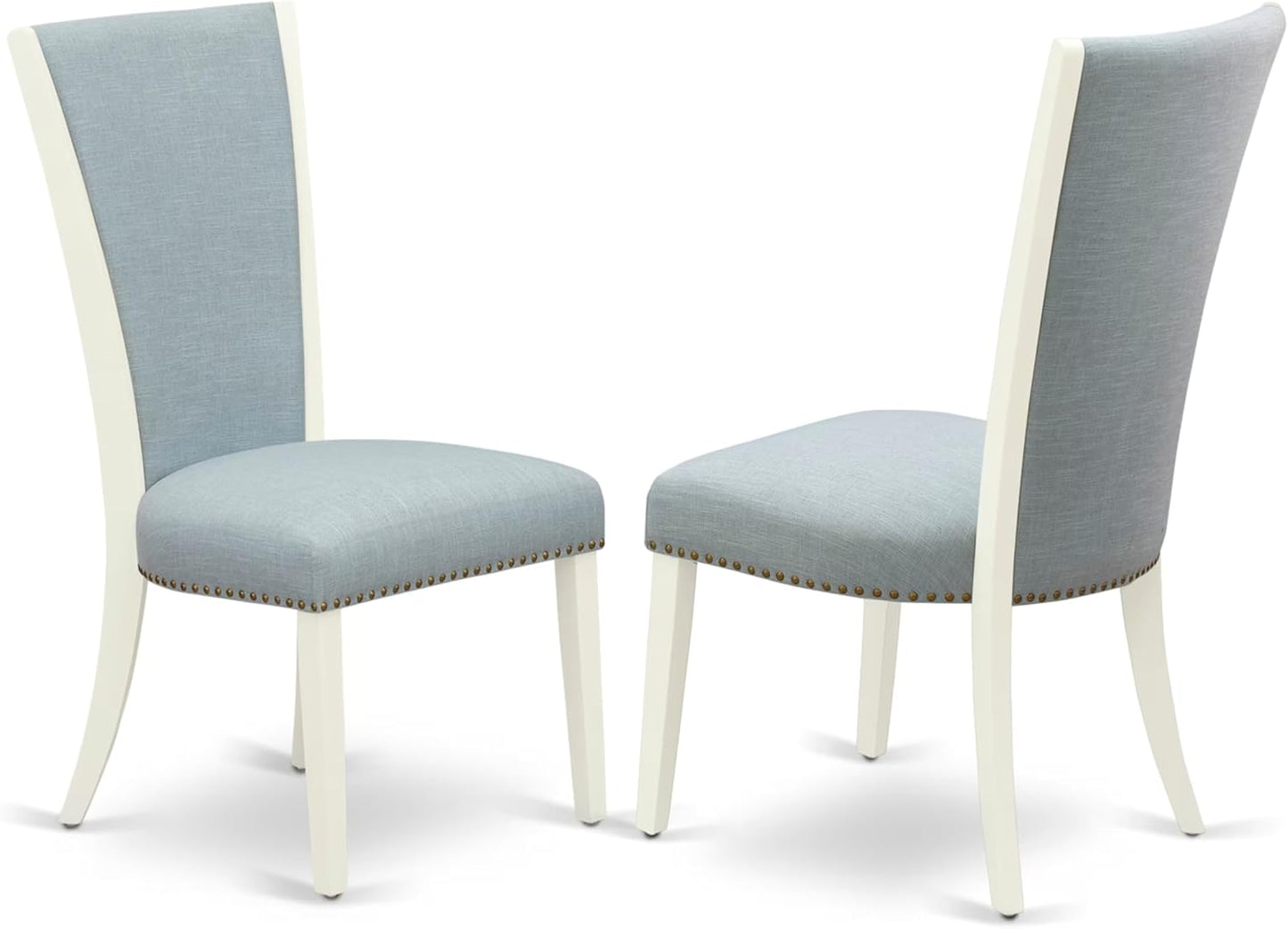 East West Furniture V077VE215-7 7 Piece Dining Table Set Consist of a Rectangle Wooden Table with V-Legs and 6 Baby Blue Linen Fabric Parson Dining Room Chairs, 40x72 Inch, Multi-Color