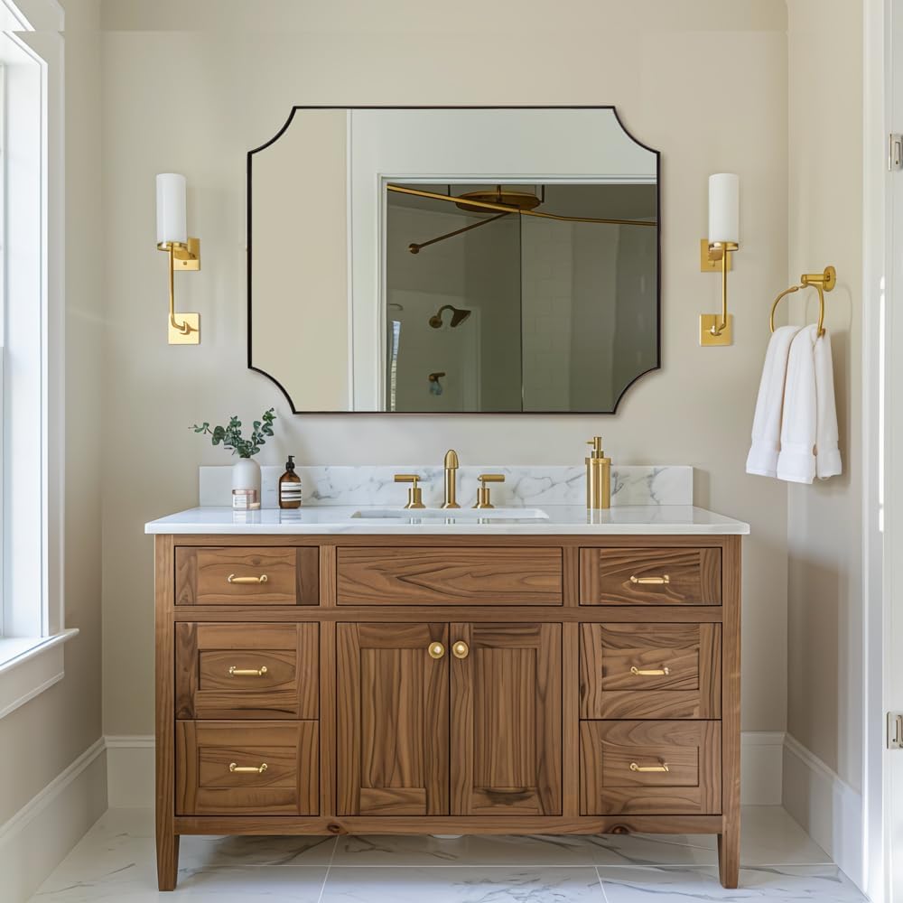 ANDY STAR 30x40 Inch Bathroom Mirror, Brushed Bronze Rectangle Scalloped Mirror, Antique Bronze Mirror with Premium Stainless Steel Metal Frame, Large Wall-Mounted Mirror (Horizontal/Vertical)