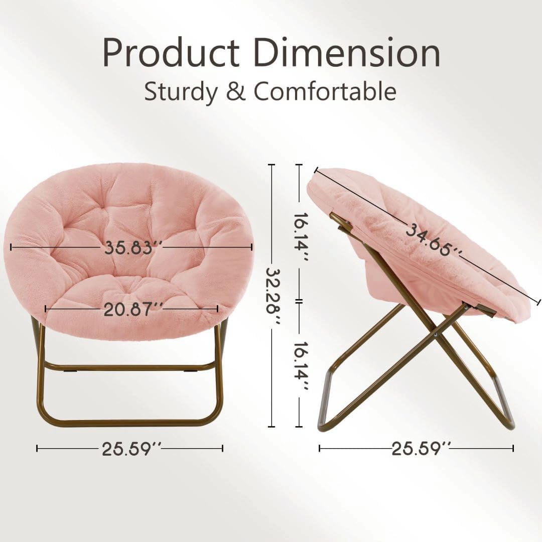 Comfortable Cozy Faux Fur Disc Chair Foldable Feature for Bedroom, Living Room and Dorm, Adult-Sized Relaxation, Pink