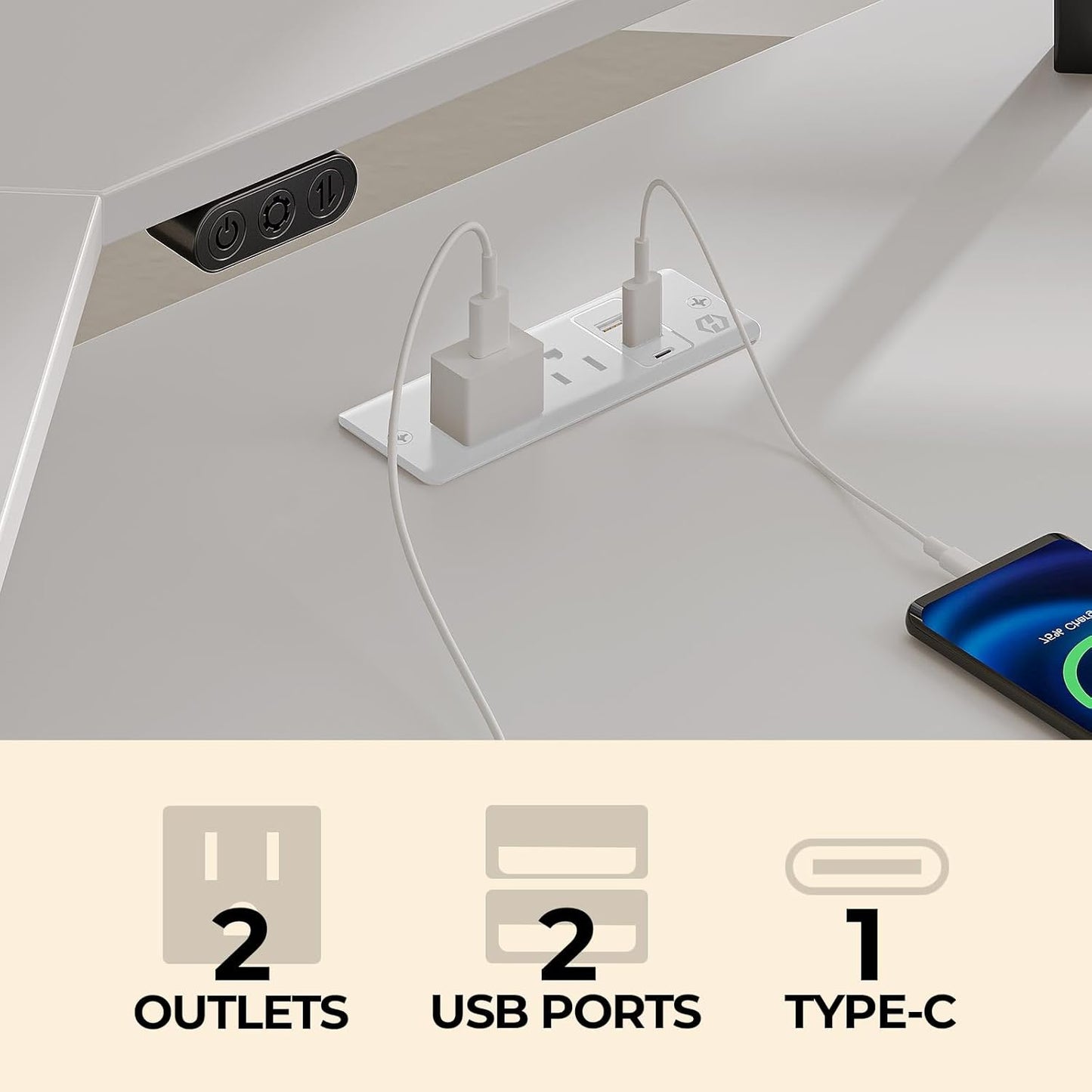 Rolanstar L Shaped Gaming Desk with LED Lights & Power Outlets, 46.2" Computer Desk with Full Monitor Stand & Storage Shelf, Corner Desk with Hooks, White Desk Reversible