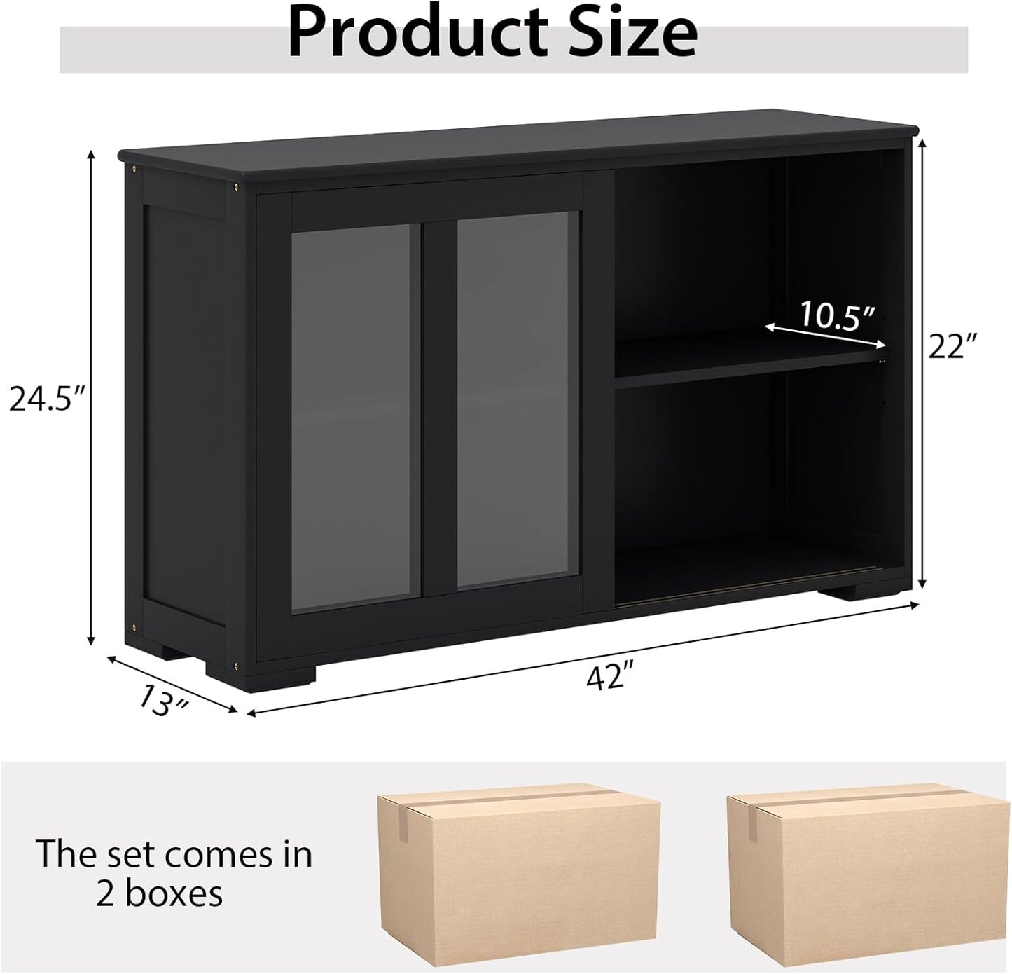 Costzon Sideboard Buffet Cabinet of 2, Wooden Kitchen Storage Cabinet with Adjustable Shelf, Sliding Glass Doors, Accent Coffee Bar Cabinet Console Table for Living Room, Dining Room, Hallway