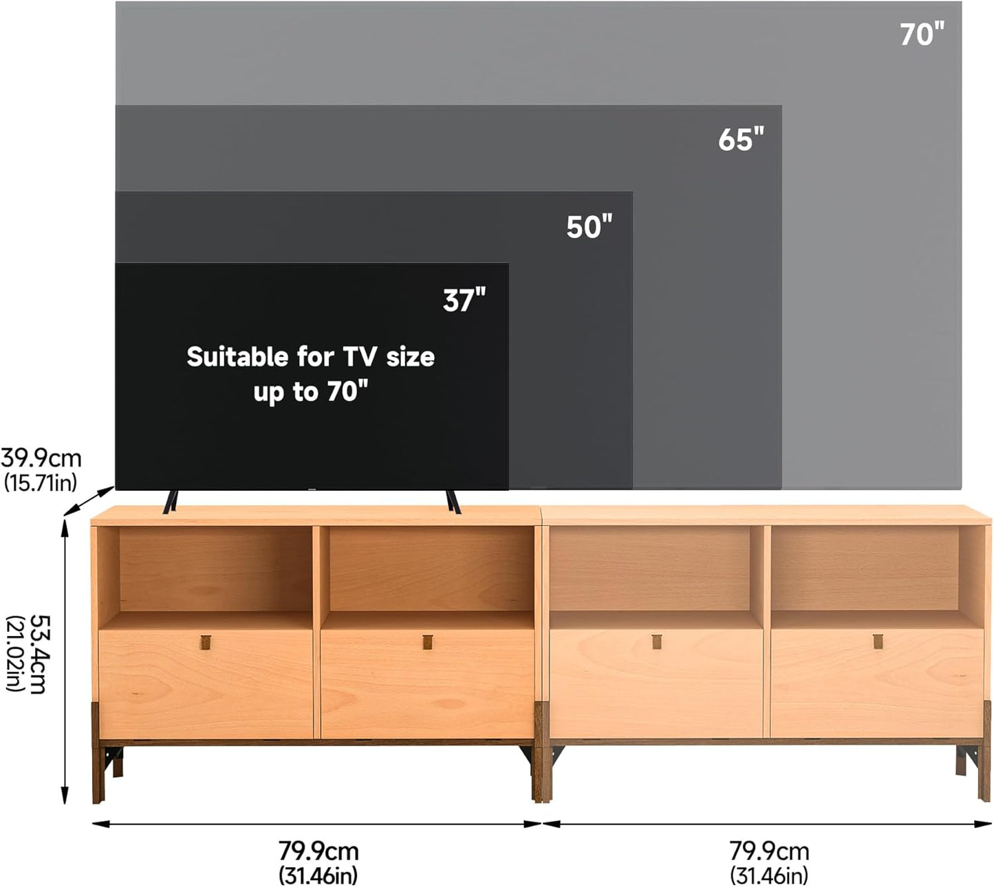 Sebastack TV Stand, Expandable Television Stand, Customizable Coffee Table with Drawer, Entertainment Center and Media Console with Storage for Living Room, Bedroom, 31.46 inch Beech Color