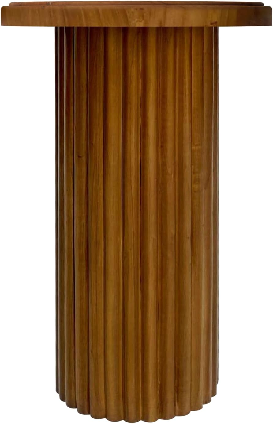 Round Wood Side Table, Fluted Accent Table, Small End Table for Living Room, Bedroom, Fully Assembled