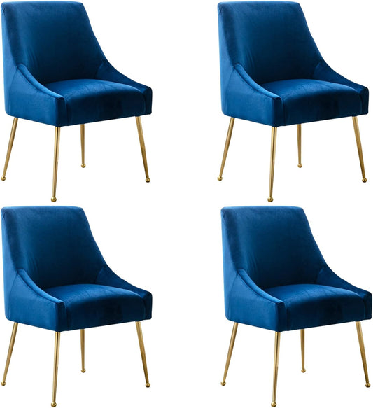 Velvet Dining Chairs, Furniture Collection Modern Contemporary Upholstered with Polished Gold Metal Legs, Set of 4(Blue)