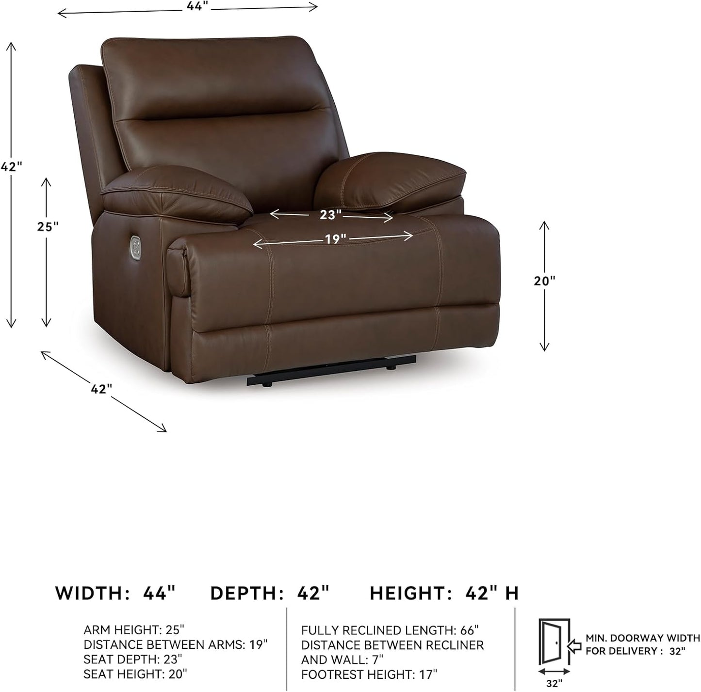 Signature Design by Ashley VonRyan Modern Zero Gravity Leather Match Power Recliner with Adjustable Headrest and USB Ports, Dark Brown