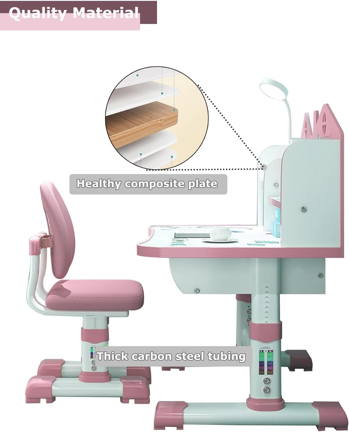 Kids' Table Chair Sets, Kids' Desks Chair, Children Study Desk Writing Table Computer Workstation With Large Storage Drawer And Bookshelf, Height Adjustable Kids Bedroom Furniture ( Color : Pink )