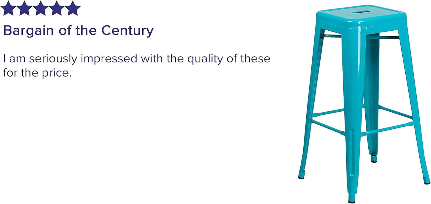 Flash Furniture Kai Commercial Grade 4 Pack 30" High Backless Crystal Teal-Blue Indoor-Outdoor Barstool