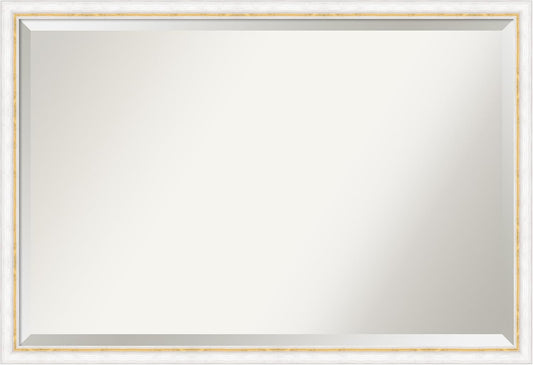 Amanti Art White Bathroom Mirror for Over Sink, 26x38 Morgan White Gold Rectangle Vanity Mirror, Large Modern Contemporary Wood Frame, Hangs Horizonally and Vertically, Bathroom Wall Decor, Beveled