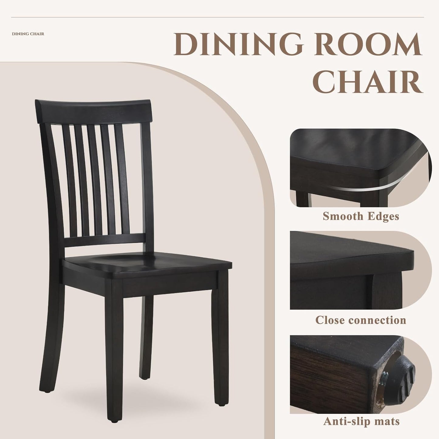 COLAMY Wooden Dining Room Chairs Set of 2, Spindle High Back Windsor Kitchen Side Chair, Farmhouse Dining Chairs for Kitchen, Dining Room, Dark Brown