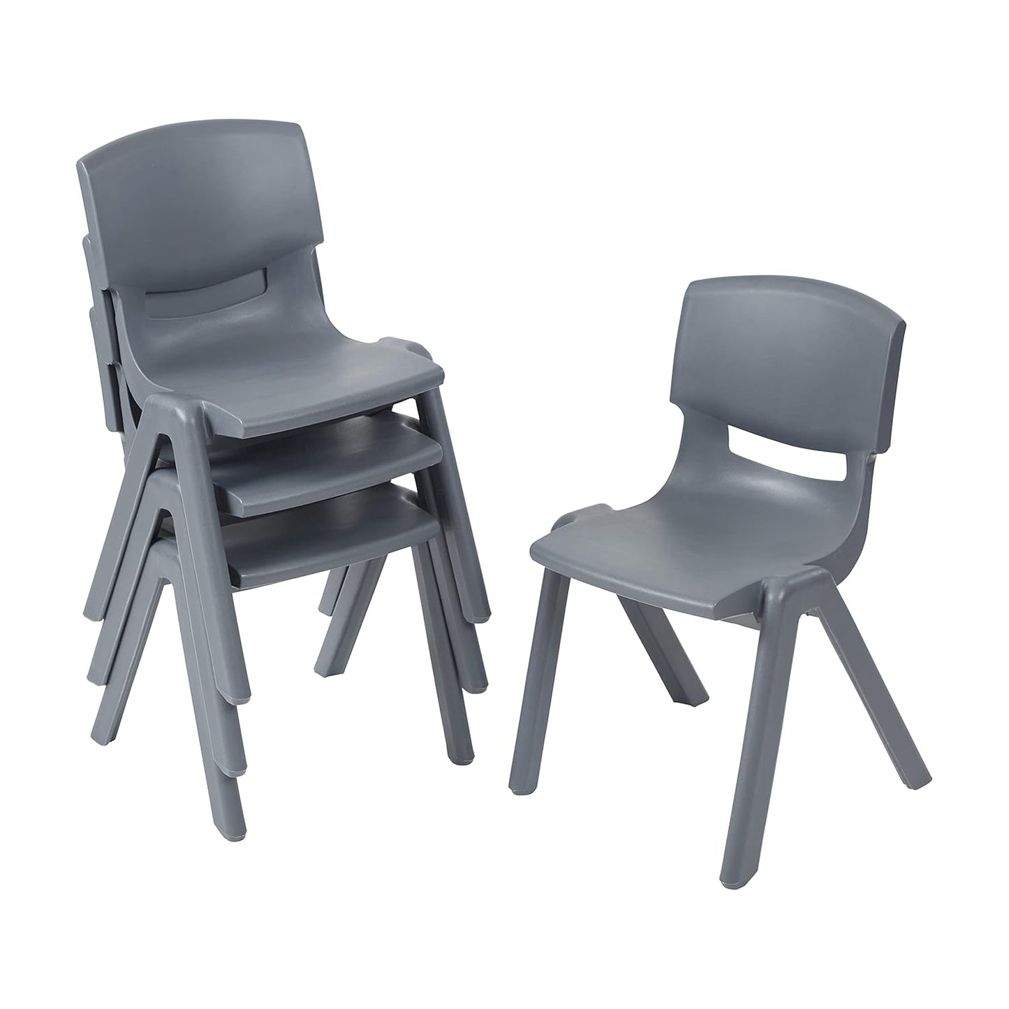 ECR4Kids 14in Plastic School Stack Chair, Children's Furniture, Grey, 4-Pack